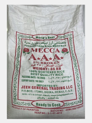 Mecca Pakistan IRRI-6 White Rice (5% Broken, Silky Sortex)